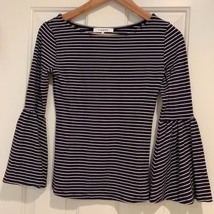 Frame bell sleeve boat neck navy stripe knit